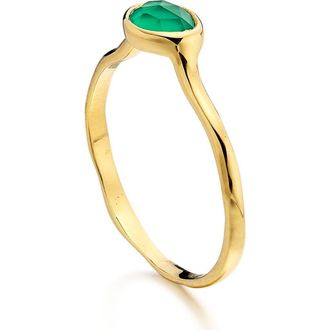 Monica Vinader Siren Small Semiprecious Stone Stacking Ring in Green Onyx/Yellow Gold at Nordstrom, Size 4.5