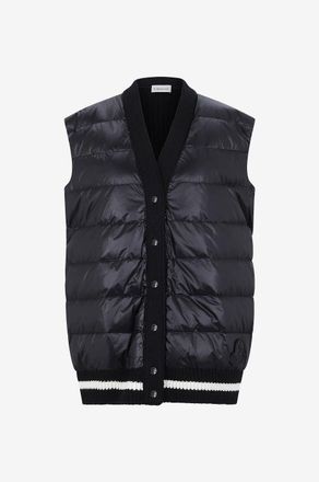 Moncler Oversize-Materialmix-Weste mit Streifen und V-Ausschnitt