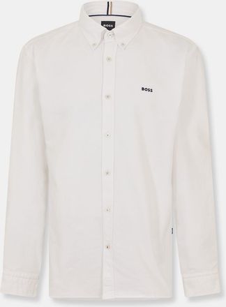 HUGO BOSS Mens Embroidered Collared Neck Button Down Long Sleeve Shirt in Open White - Size 3XL