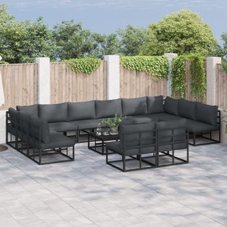 Berkfield Home Garden Sofa Set with Cushion with Pillow 12 pcs Black Aluminium