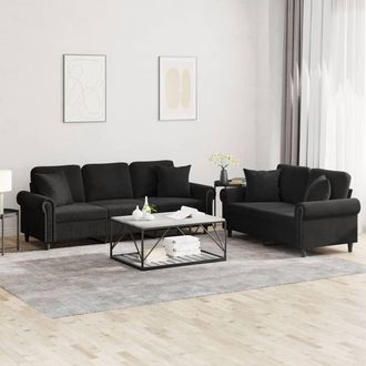 vidaXL Vidaxl - Juego De Sof&aacute;s Con Cojines 2 Piezas Terciopelo Negro