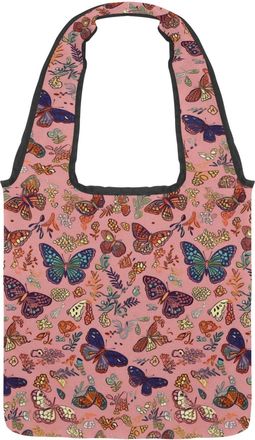 Generic Abstract Butterflies Flying Pink Reversible Canvas Shoulder Tote - Double-Sided Print, 12oz Cotton, 27cm Drop, Fold-Flat Bag for Travel, Shopping, Str