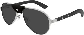 Cartier Santos Aviator Zonnebril - Heren - Zonnebrillen - Grijs - 59 MM - Leer - Accessoires