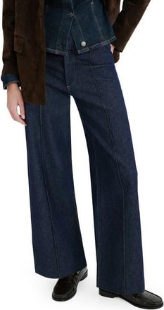 Mango Seamed High Waist Wide Leg Jeans in Open Blue at Nordstrom, Size 10