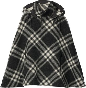 Burberry Wollen poncho met capuchon - Zwart