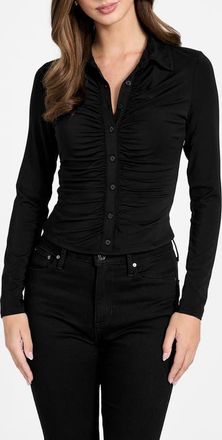 Guess Kikki Shirred Button-Up Shirt in Black at Nordstrom, Size X-Small