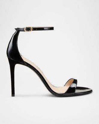 Stuart Weitzman Nudist II Patent Ankle-Strap Sandals
