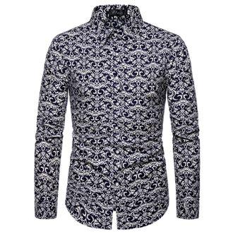 Generic Mens Luxury Gold Paisley Printed Shiny Shirts Slim Fit Button Down Blouses Long Sleeve Dress Shirt Spring Summer Tshirt Mens Floral Printed Shirt Casu