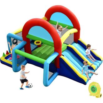 Costway Costway Castillo Inflable Con Compresor Con Doble Tobog&aacute;n, &Aacute;rea De Salto, Pared Para Escalar, Piscina Con Pelotas, Puerta De F&uacute;tbol, Aro De Baloncesto