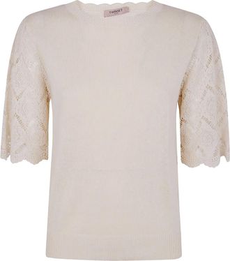 Twin-Set Blusa con maniche in pizzo - Toni neutri