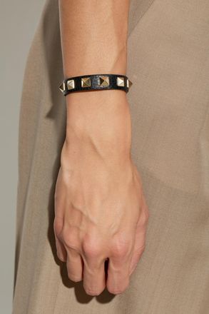 Valentino Garavani Leather Bracelet With Studs, Womens, Black