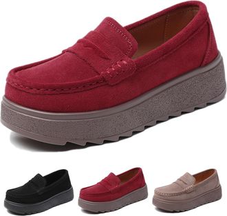 Generic Loafers Shoes for Women,Platform Loafers for Women Suede Orthopedic Penny Loafers Shoes Slip On Comfortable Walking Shoes Platform Thick Sole Arch Sup