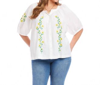 Karen Kane Puff Sleeve Embroidered Peasant Top - Plus In Off White
