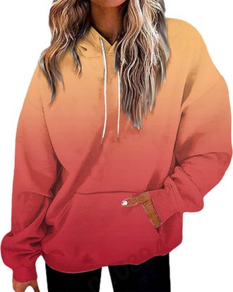 Generic zip up hoodie women Hoodies for Women UK Oversized Gradient Print Sweatshirt Long Sleeve Pullover Tops with Pocket Ladies Trendy Lightweight Cute Loos