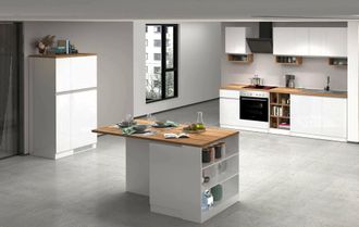 Dmora Dmora - Cocina Completa Baptiste, Conjunto De Cocina Modular, Cocina Modular Con M&uacute;ltiples Elementos, 100% Made In Italy, Blanco Brillo Y Roble, Con E