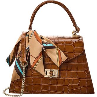 Persaman New York Marta Croc Embossed Satchel with Scarf in Saddle at Nordstrom Rack