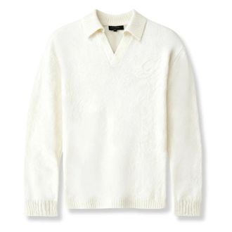 Represent V-neck Knitwear, male, White, Size: S Wool Polo Sweater with Ribbed Hem