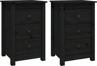 vidaXL Vidaxl - Bedside Cabinets 2 pcs Black 40x35x61.5 cm Solid Wood Pine