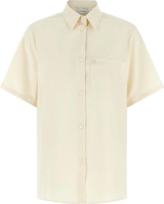 Ferragamo Asymmetrisch Gevoerde Top met Korte Mouwen - Dames - Overhemden - Beige - XS - Katoen - Overhemden