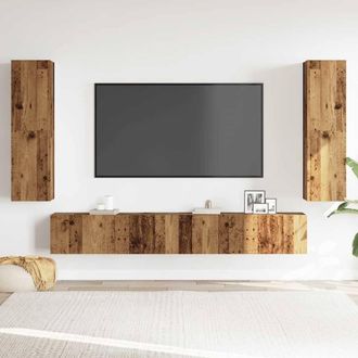 Berkfield Home Wall Mounted TV cabinets 4 pcs Old Wood Engineered Wood in Brown