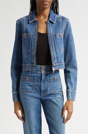 Veronica Beard Patty Zip Front Denim Jacket in Memory Blue at Nordstrom, Size X-Small