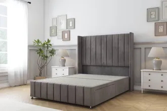 Sloomy Melbourne Naples Divan Base No Drawers-54 Wingback 12 Footboard in Grey | Size: Super King