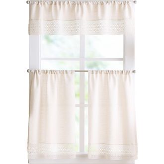Peri Home Bahia 3-Piece Valence & Tier Curtain Panel Set in Linen at Nordstrom