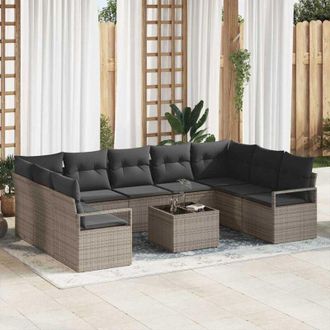 vidaXL Conjunto De Sof&aacute; De Jard&iacute;n 10 Pcs Gris Polirat&aacute;n Vidaxl