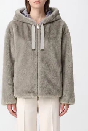 Herno Giacca con cappuccio in pelliccia sintetica con chiusura a zip