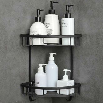 OEM Estante Esquinero Para Ducha, No Requiere Taladro, Autoadhesivo, Ideal Para Accesorios De Ba&ntilde;o, Con 2 Niveles De Almacenamiento En Color Negro. -crezu