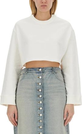 Courr&egrave;ges Cocoon Fleece Cropped Sweater - Dames - Sweatshirts - Wit - M - Hoodies & sweatvesten