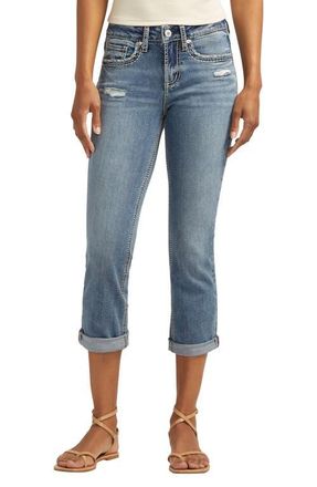 Silver Jeans Co Suki Curvy Fit Ripped Mid Rise Capri Jeans in Indigo at Nordstrom, Size 34