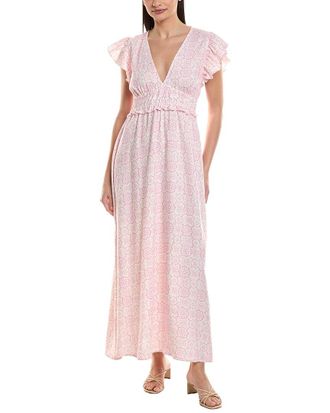 Sail to Sable V-Neck Flutter Sleeve Linen-Blend Maxi Dress