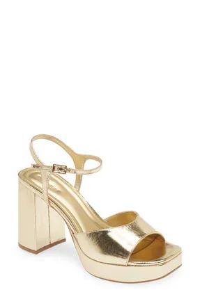 Open Edit Whitney Block Heel Sandal in Gold Metallic at Nordstrom, Size 7.5