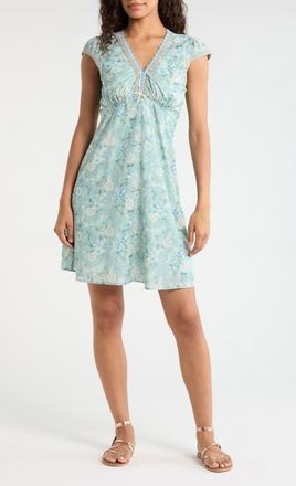 Lucky Brand Floral Embroidered Detail Cotton Blend Dress in Blue Floral at Nordstrom, Size Xx-Large
