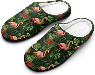 Generic Flamingo Tropical Palm Leaves Mens Slippers Comfortable And Non-slip Cotton Slipper Shoe for House