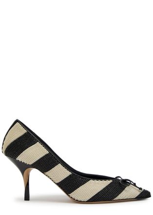 Jacquemus Les Escarpins Tourni 80 Striped Faux Raffia Pumps - Black And White