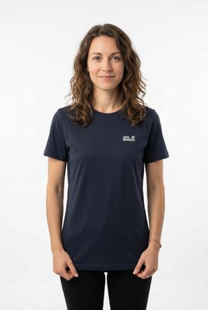 Jack Wolfskin T-Shirt JACK WOLFSKIN ESSENTIAL T W, Damen, Gr. M (38/40), schwarz navy, Obermaterial: 100% Baumwolle, normal, Rundhals, Shirts T-Shirt