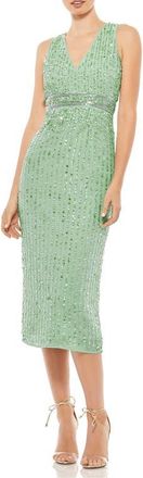 Mac Duggal Sequined Sleeveless V-Neck Midi Sheath Dress in Sage at Nordstrom, Size 14
