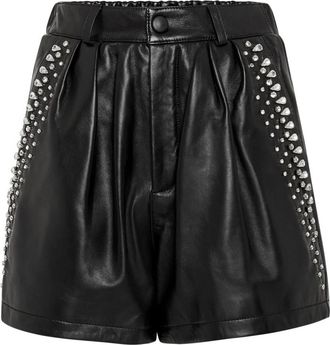 Philipp Plein Nappa Hotpants met Noppen - Dames - Bermuda - Zwart - L - Leer - Korte Broeken