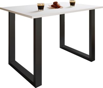 ebuy24 Ebuy24 - Mesa De Madera Vcm Al. 76 X An. 110 X P. 50 Cm Marco De Pie S&oacute;lido Y De Alta Calidad Pies De Hierro Mesa De Cocina - Xona U (negro / Blanco)