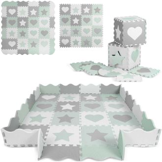 OEM Alfombra Puzzle De Espuma 151x151cm 16uds Ricokids Gris Y Menta