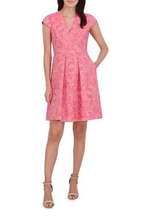 Vince Camuto Metallic Floral Jacquard Fit & Flare Dress in Pink at Nordstrom Rack, Size 16