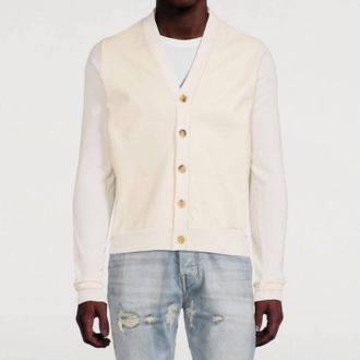 Amiri Leather Front Cardigan In Alabaster