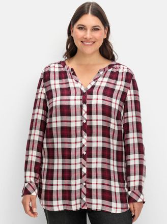 Sheego Karobluse SHEEGO, Damen, Gr. 40, rot (weinrot, kariert), 100% Viskose, gemustert, kariert, V-Ausschnitt, Blusen Karobluse