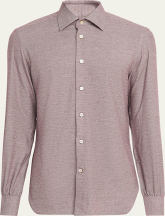 Kiton Mens Cotton Micro-Check Classic Fit Sport Shirt