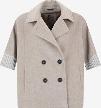 Cinzia Rocca Zweireihiges Cape aus doppellagiger Wolle und Strick