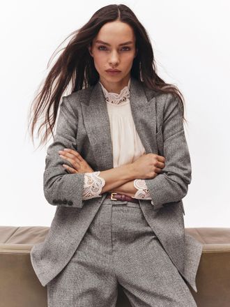 Reiss Grey Double-breasted Textured Suit Blazer, 4