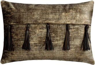 OEM Funda De Almohada Lumbar Marr&oacute;n De 30 X 56 Cm, Material De Gamuza Aterciopelada Con Textura Metalizada Y Borlas, Color Liso, Estilo Moderno - Tassels 