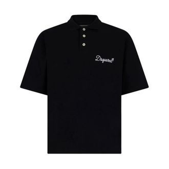 Dsquared2 Polo Shirts, male, Black, Size: XL Signature Tennis Fit Polo